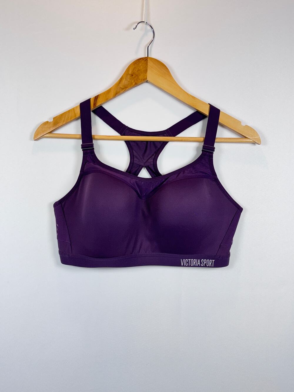 Victoria Sport Sports Bra 36D Purple Racerback Adjustable Strap Hook Back Mesh